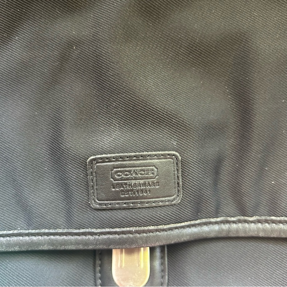 COACH Vintage Messenger Portfolio Bag Black Nylon Canvas Leather Flap Vintage - Picture 2 of 13